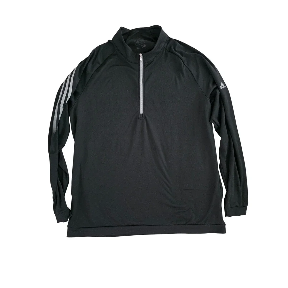 Adidas Mens XL Black 1/4 Zip Pullover 3-Stripe Long Sleeve Training Top